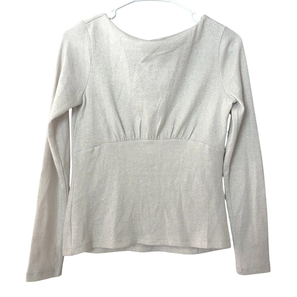 Banana Republic Silver Metallic Shimmer Long Sleeve Empire Waist Cutout Top XS